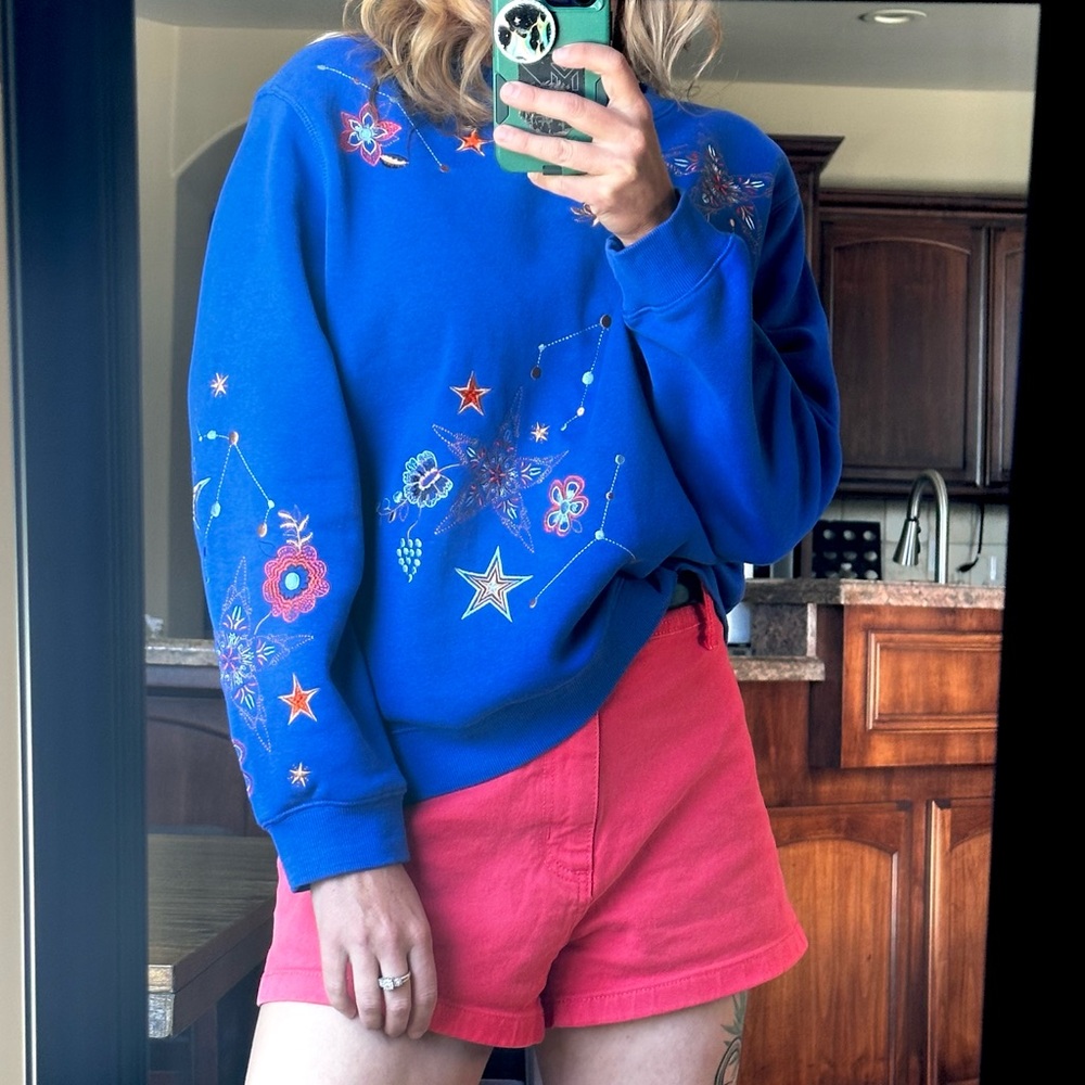 Women’s Large Cobalt Blue Northern Reflections Embroidered Crewneck Sweatshirt